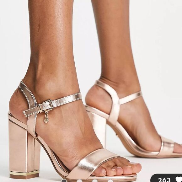 Office Hailey block heeled sandals in rose gold Size 8.5 New in Box - Picture 1 of 9